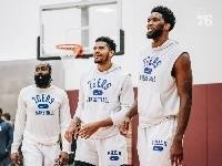 76人晒哈登、恩比德、托拜亚斯-哈里斯训练合照：这三位 ?